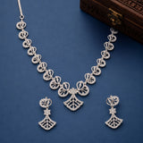 Sparkling Elegance Silver Lotus Fan CZ Necklace Set