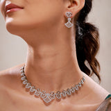 Sparkling Elegance Silver Lotus Fan CZ Necklace Set