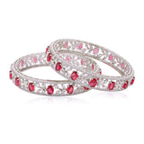 Sparkling Elegance Ruby Blossom CZ Bangles Set