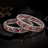 Sparkling Elegance Ruby Blossom CZ Bangles Set