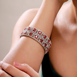 Sparkling Elegance Ruby Blossom CZ Bangles Set