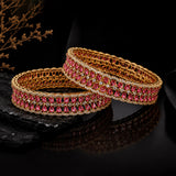 Sparkling Elegance Ruby Lattice CZ Bangles Set