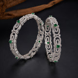 Sparkling Elegance Green CZ White Rhodium Bangles