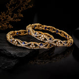 Sparkling Elegance Mehndi Blue Lattice Bangles Set