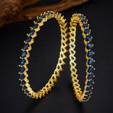 Sparkling Elegance Blue CZ Yellow Gold-Plated Bangles