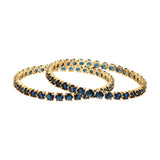 Sparkling Elegance Round Blue CZ Yellow Gold-Plated Bangles