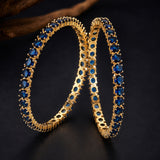 Sparkling Elegance Round Blue CZ Yellow Gold-Plated Bangles