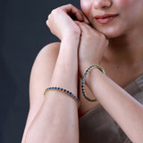Sparkling Elegance Round Blue CZ Yellow Gold-Plated Bangles