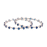 Sparkling Elegance Round Blue CZ Link Bangles - White Rhodium-Plated