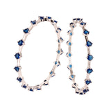 Sparkling Elegance Round Blue CZ Link Bangles - White Rhodium-Plated