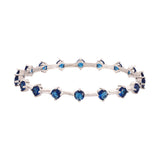 Sparkling Elegance Round Blue CZ Link Bangles - White Rhodium-Plated