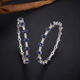 Sparkling Elegance Round Blue CZ Link Bangles - White Rhodium-Plated