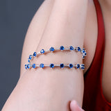 Sparkling Elegance Round Blue CZ Link Bangles - White Rhodium-Plated