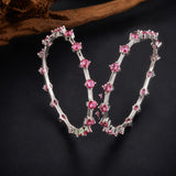 Sparkling Elegance Red Round CZ White Rhodium Link Bangles