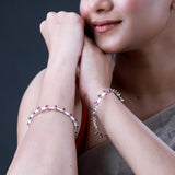 Sparkling Elegance Red Round CZ White Rhodium Link Bangles