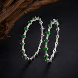 Sparkling Elegance Green Round CZ White Rhodium Link Bangles