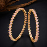 Sparkling Elegance Pink CZ Yellow Gold-Plated Bangles