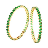Sparkling Elegance Green CZ Yellow Gold-Plated Bangles