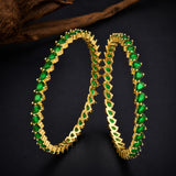 Sparkling Elegance Green CZ Yellow Gold-Plated Bangles