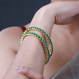 Sparkling Elegance Green CZ Yellow Gold-Plated Bangles