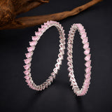 Sparkling Elegance Pink CZ White Rhodium-Plated Bangles