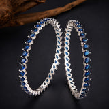Sparkling Elegance Blue CZ White Rhodium-Plated Bangles