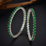 Sparkling Elegance Green CZ White Rhodium-Plated Bangles