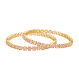 Sparkling Elegance Round Pink CZ Yellow Gold-Plated Bangles