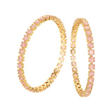 Sparkling Elegance Round Pink CZ Yellow Gold-Plated Bangles