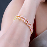 Sparkling Elegance Round Pink CZ Yellow Gold-Plated Bangles