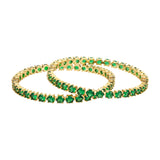 Sparkling Elegance Round Green CZ Yellow Gold-Plated Bangles