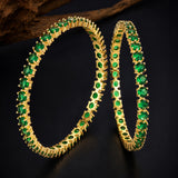 Sparkling Elegance Round Green CZ Yellow Gold-Plated Bangles