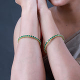 Sparkling Elegance Round Green CZ Yellow Gold-Plated Bangles