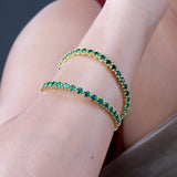 Sparkling Elegance Round Green CZ Yellow Gold-Plated Bangles