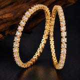 Sparkling Elegance Round White CZ Yellow Gold-Plated Bangles