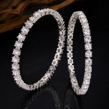 Sparkling Elegance Round White CZ White Rhodium-Plated Bangles