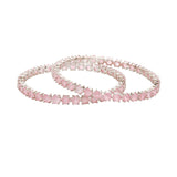Sparkling Elegance Round Pink CZ White Rhodium-Plated Bangles