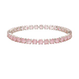 Sparkling Elegance Round Pink CZ White Rhodium-Plated Bangles
