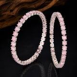 Sparkling Elegance Round Pink CZ White Rhodium-Plated Bangles