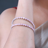 Sparkling Elegance Round Pink CZ White Rhodium-Plated Bangles