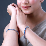 Sparkling Elegance Round Blue CZ White Rhodium-Plated Bangles