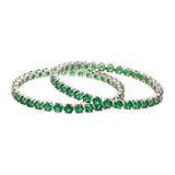 Sparkling Elegance Round Green CZ White Rhodium-Plated Bangles