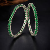 Sparkling Elegance Round Green CZ White Rhodium-Plated Bangles