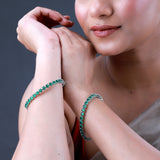 Sparkling Elegance Round Green CZ White Rhodium-Plated Bangles