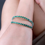 Sparkling Elegance Round Green CZ White Rhodium-Plated Bangles