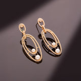 Sparkling Elegance Twin Pearl American Diamond Earrings