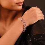 Sparkling Elegance Ruby Bloom American Diamond Tennis Bracelet