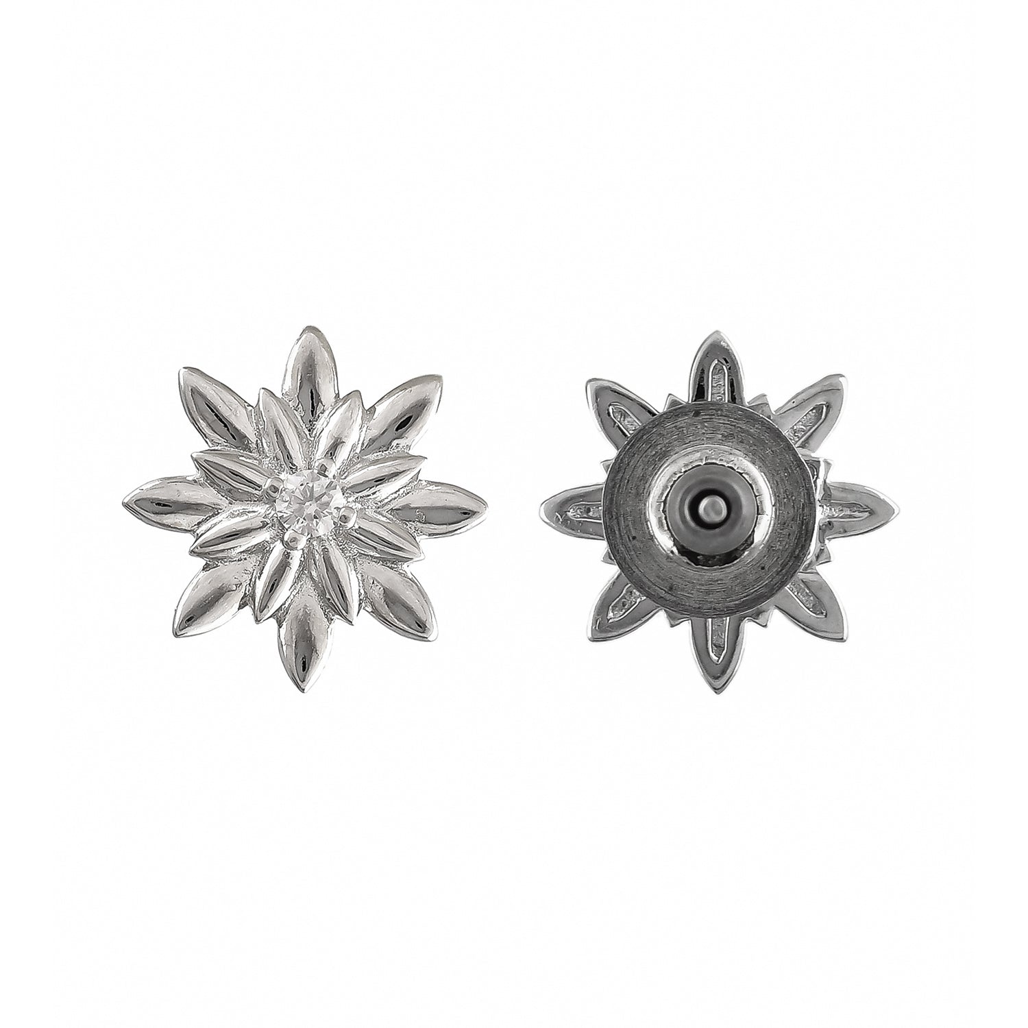 Valentine's Day Sterling Silver Flowery Snowflakes Stud