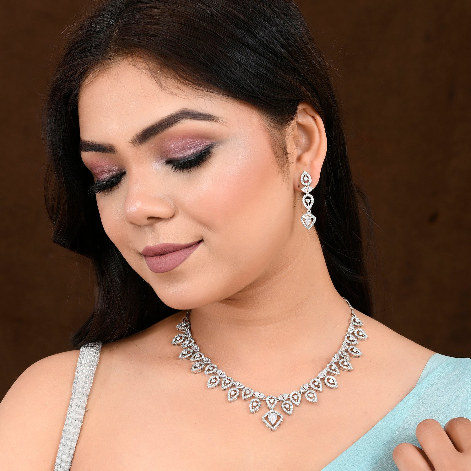 Sparkling Elegance Timeless Teardrop American Diamond Necklace Set – VOYLLA