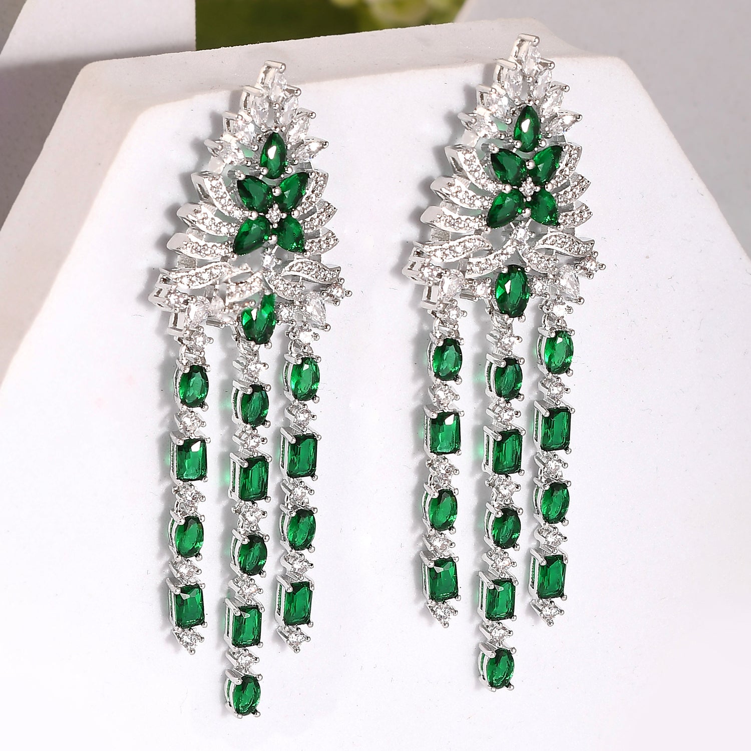Sparkling Elegance Luxurious Emerald American Diamond Long